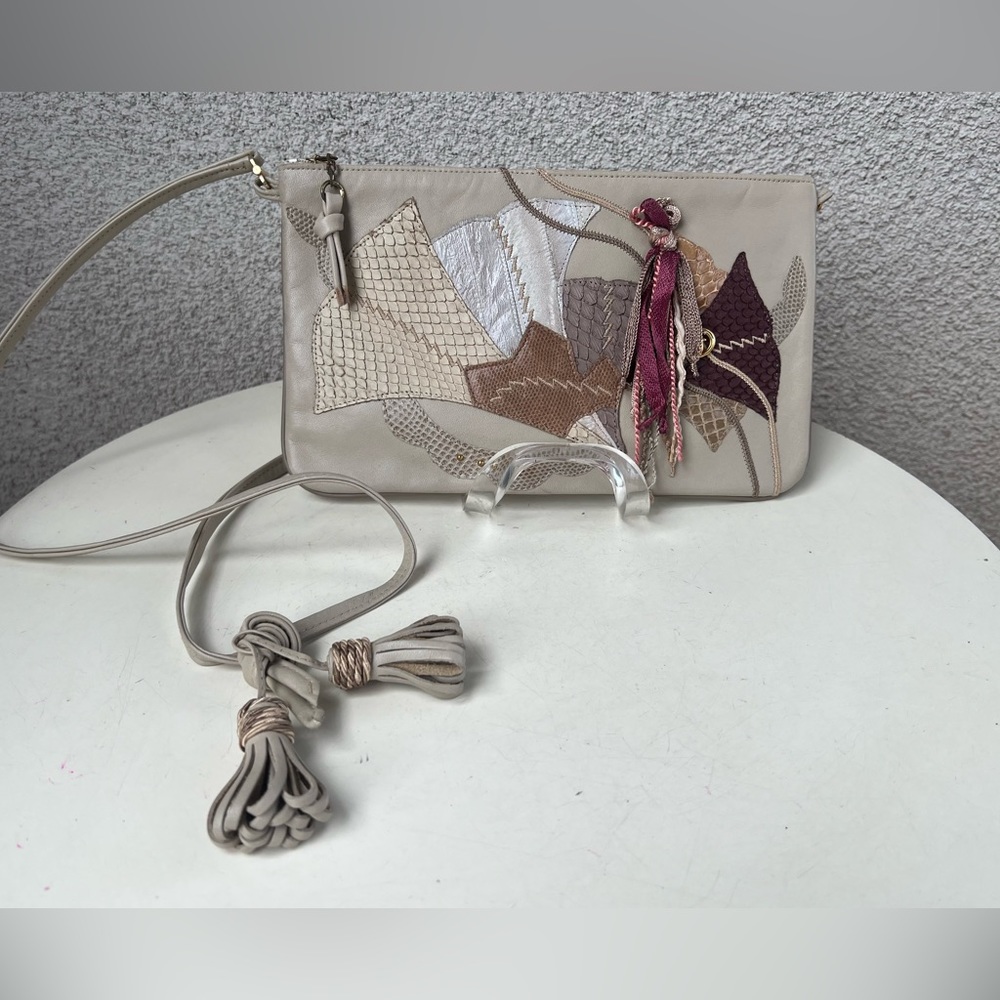 Vintage Carlos Fiori shoulder handbag taupe leather rectangular snake skin